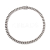 304 Stainless Steel Curb Chains Necklace with Rhinestone Skull for Men Women NJEW-E155-09P-1