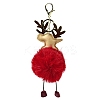 Imitation Rex Rabbit Fur & PU Leather Christmas Reindeer Pendant Keychain KEYC-K018-03KCG-02-2