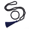 Synthetic Blue Goldstone Round Beaded Pendant Necklaces & Bracelets Sets FS-WG9D102-25-2