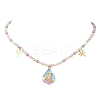Natural Shell Bead & 304 Stainless Steel Dragonfly & 
Alloy Enamel Teardrop with Butterfly Pattern Pendant Necklace & Charm Bracelets Sets SJEW-JS01376-4