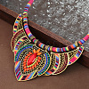 Bohemian Style Colorful Flower Alloy Coral Rhinestone & Polyester Cord Pendant Bib Necklaces for Women FS-WG73F41-01-1