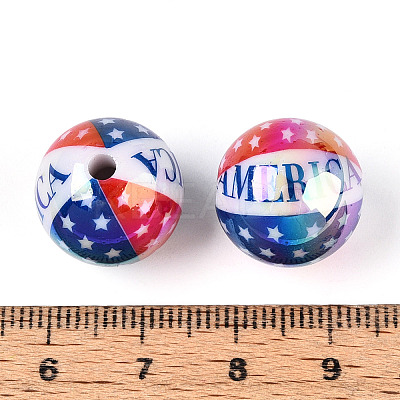 Independence Day Theme Printed Opaque Acrylic Beads MACR-T048-10C-1