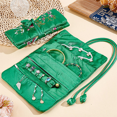 2Pcs Retro Rectangle Silk Zipper Roll Pouches ABAG-GO0001-02D-1