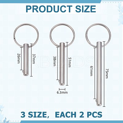 6Pcs 3 Styles 316 Surgical Stainless Steel Ball Pin STAS-AR0002-67-1