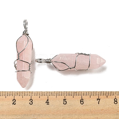 Natural Rose Quartz Double Terminal Pointed Pendants G-H308-05P-04-1
