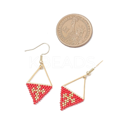 Handmade Glass Seed Beads Rhombus Dangle Earrings EJEW-MZ00542-1