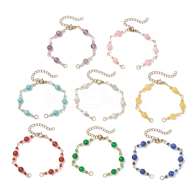 Synthetic Turquoise & Natural Amethyst & Howlite & Carnelian & Dyed Yellow Jade & Dyed Malaysia Jade Round and Glass Seed Beads Link Chain Bracelet Making AJEW-MZ00009-1