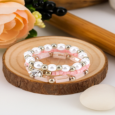 3Pcs Acrylic & Plastic Pearl Finger Rings Set RJEW-LP0003-59D-1