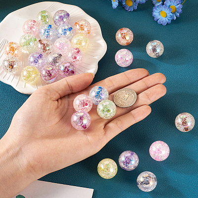 30Pcs 10 Colors Transparent Crackle Acrylic Beads MACR-TA0001-37-1