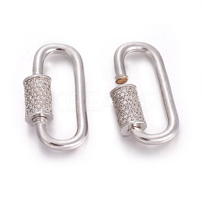 Brass Micro Pave Cubic Zirconia Screw Carabiner Lock Charms ZIRC-E158-14P-1