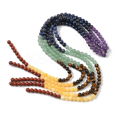 Chakra Natural Red Jasper & Yellow Jade & Green Aventurine & Tiger Eye & Sodalite & Amethyst Beads Strands X-G-NH0002-E02-6mm-1