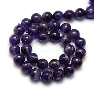 Natural Amethyst Round Bead Strands G-L170-12mm-01-1