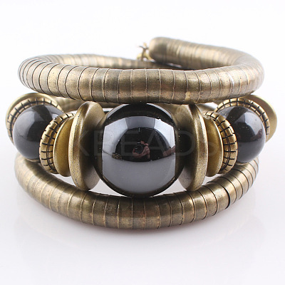 Alloy & Iron & Resin Round Beaded Bangles for Women FS-WG7222A-02-1