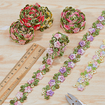7 Yards 7 Colors Gradient Color Polyester Flower Lace Ribbon OCOR-DC0001-12-1