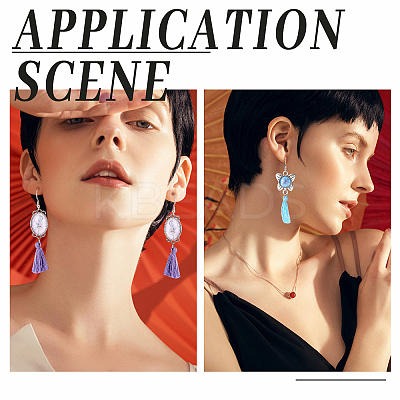 6Sets 6 Style Glass with Tassel Dangle Earrings EJEW-PH0001-10-1