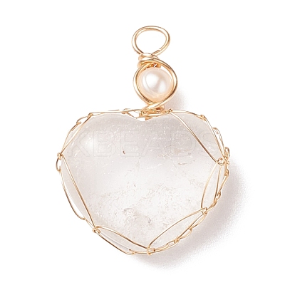 Natural Quartz Crystal & Freshwater Pearl Pendants PALLOY-JF01661-06-1