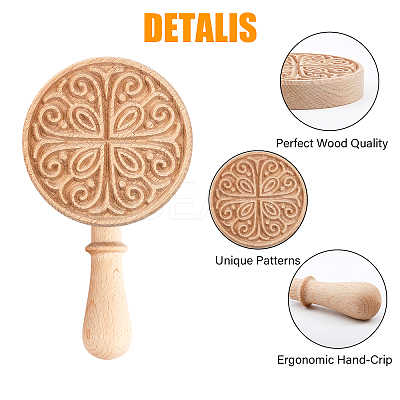 Chinese Mid-Autumn Festival Hand-Pressure Wooden Flower Carved Moon Cake Mould DIY-WH0410-25-1