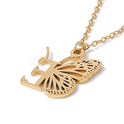 Initial Letter with Butterfly Pendant Necklace LS-NJEW-C026-01G-E-1
