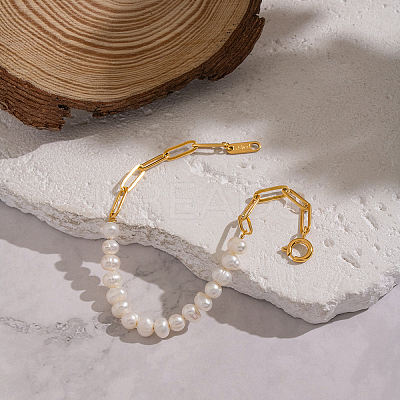 Natural Freshwater Pearl Beaded Link Bracelets FT4908-1