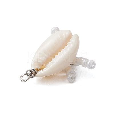 Natural Cowrie Shell & Glass Seed Beads Pendants PALLOY-MZ00323-1