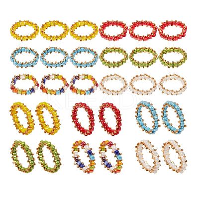 30Pcs 6 Colors Round Glass Seed Beaded Finger Rings RJEW-SZ0001-01-1