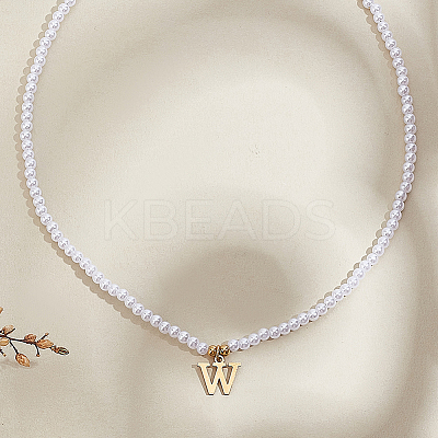 Imitation Pearl with Stainless Steel Pendants Necklaces NJEW-LP0001-51W-G-1