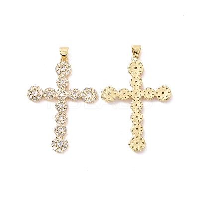 Cross Brass Micro Pave Clear Cubic Zirconia Pendants KK-G435-26G-1