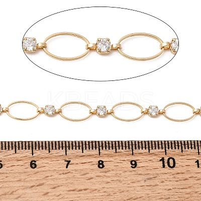 Handmade Brass Pave Clear Cubic Zirconia Oval Link Chains CHC-G027-02G-1