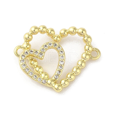 Rack Plating Brass Micro Pave  Clear Cubic Zirconia Double Heart Connector Charms KK-C052-41A-G-1