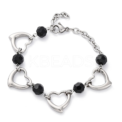 201 Stainless Steel Heart Link Chain Bracelets BJEW-B078-177P-01-1