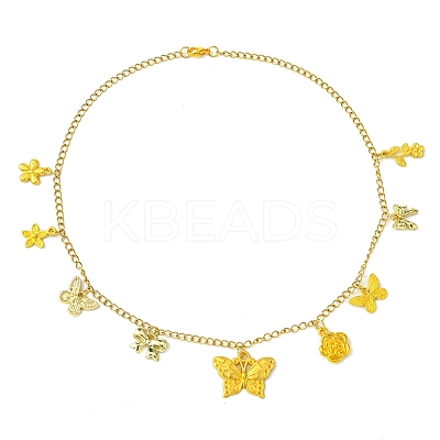 Butterfly Bowknot Flowers 304 Stainless Steel Cable Chain Necklaces NJEW-FS00006-1