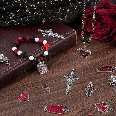16Pcs 8 Styles Hallowmas Alloy Enamel Pendants ENAM-SC0007-39-1