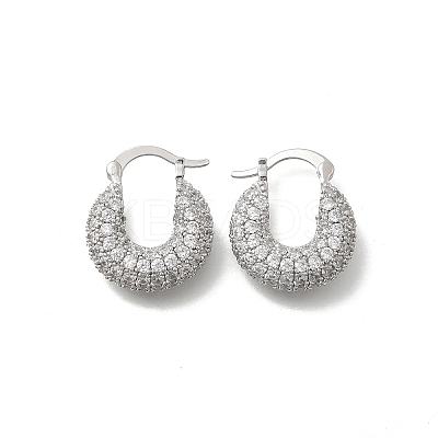 Brass Micro Pave Clear Cubic Zirconia Flat Round Hoop Earrings EJEW-K318-04A-P-1
