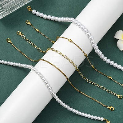 5Pcs Brass Paperclip Chains and Imitated Pearl Acrylic Beads Baseball Cap Chain HJEW-YW00097-1