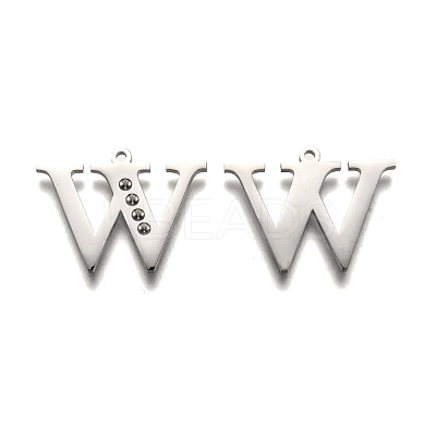 Non-Tarnish 304 Stainless Steel Letter Pendant Rhinestone Settings STAS-Y006-61P-W-1