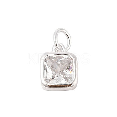 925 Sterling Silver Pave Cubic Zirconia Square Charms with Jump Rings and 925 Stamp STER-D288-05S-06-1