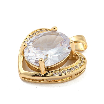 Brass Micro Pave Clear Cubic Zirconia Pendants KK-P263-23KCG-02-1