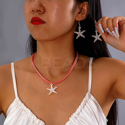 Bohemian Imitation Leather Cord Necklaces & Alloy Dangle Earring Sets FS-WG3325C-02-1