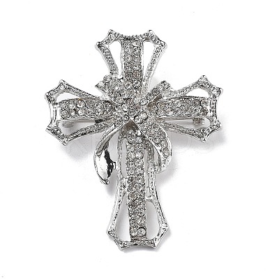 Cross Alloy Rhinestone Brooch Pins JEWB-Z034-06P-02-1