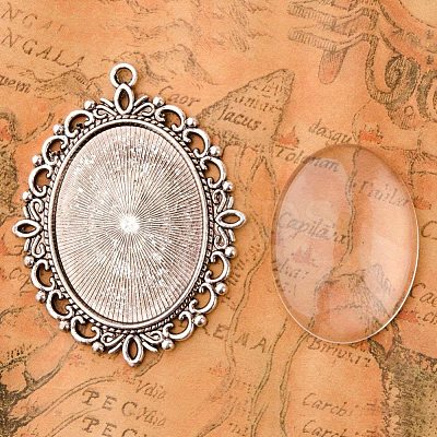 Oval Clear Glass Cabochon Cover DIY-PH0018-99AS-1