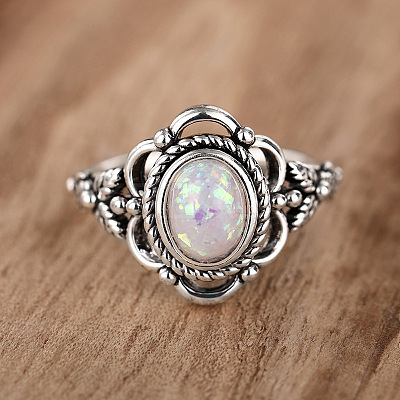 Alloy with Plastic Imitation Opal Finger Rings FS-WG4C942-03-1