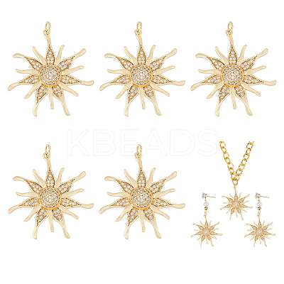 5Pcs Brass Micro Pave Clear Cubic Zirconia Pendants FIND-DC0006-36-1
