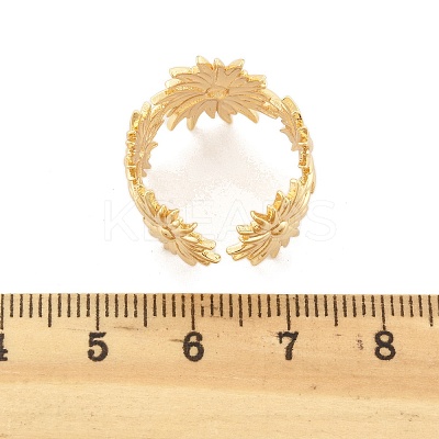 Flower Brass Cuff Rings for Women RJEW-B119-14G-03-1