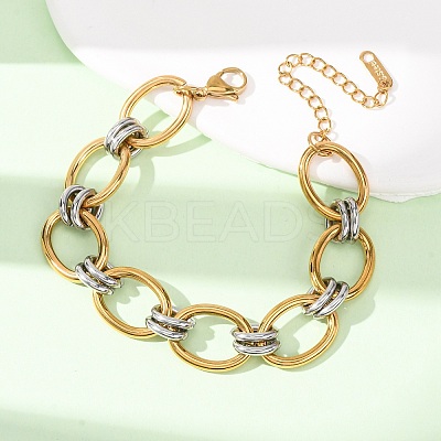 Two Tone 304 Stainless Steel Link Chain Bracelets for Women SA-CBA7B26-05GP-01-1