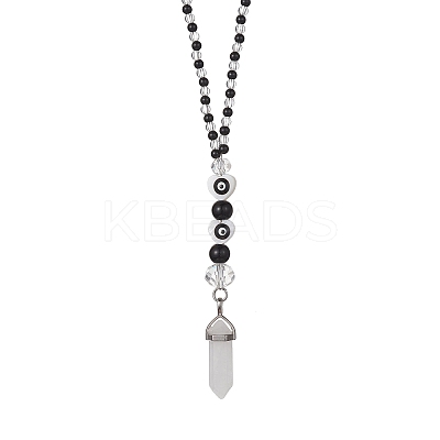 Glass & Synthetic Black Stone Beaded Pendant Decorations HJEW-JM01290-1