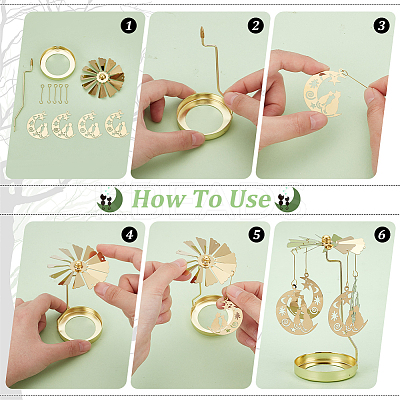 Fairy & Moon Stainless Steel Rotating Tealight Candle Holder DIY-FG0005-17G-1