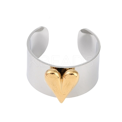 304 Stainless Steel Heart Open Cuff Rings LS-RJEW-C095-04P-1