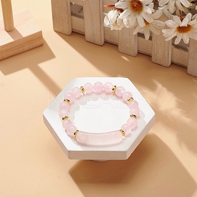 Natural Rose Quartz Rectangle Beaded Stretch Bracelet BJEW-JB08982-03-1