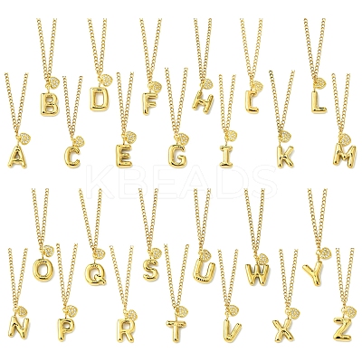 304 Stainless Steel Clear Cubic Zirconia Heart & Letter Pendant Curb Chain Necklaces for Women NJEW-FS00012-27K-1