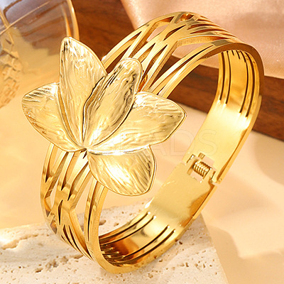 Lotus 304 Stainless Steel Hinged Bangles FS-WG60480-01-1